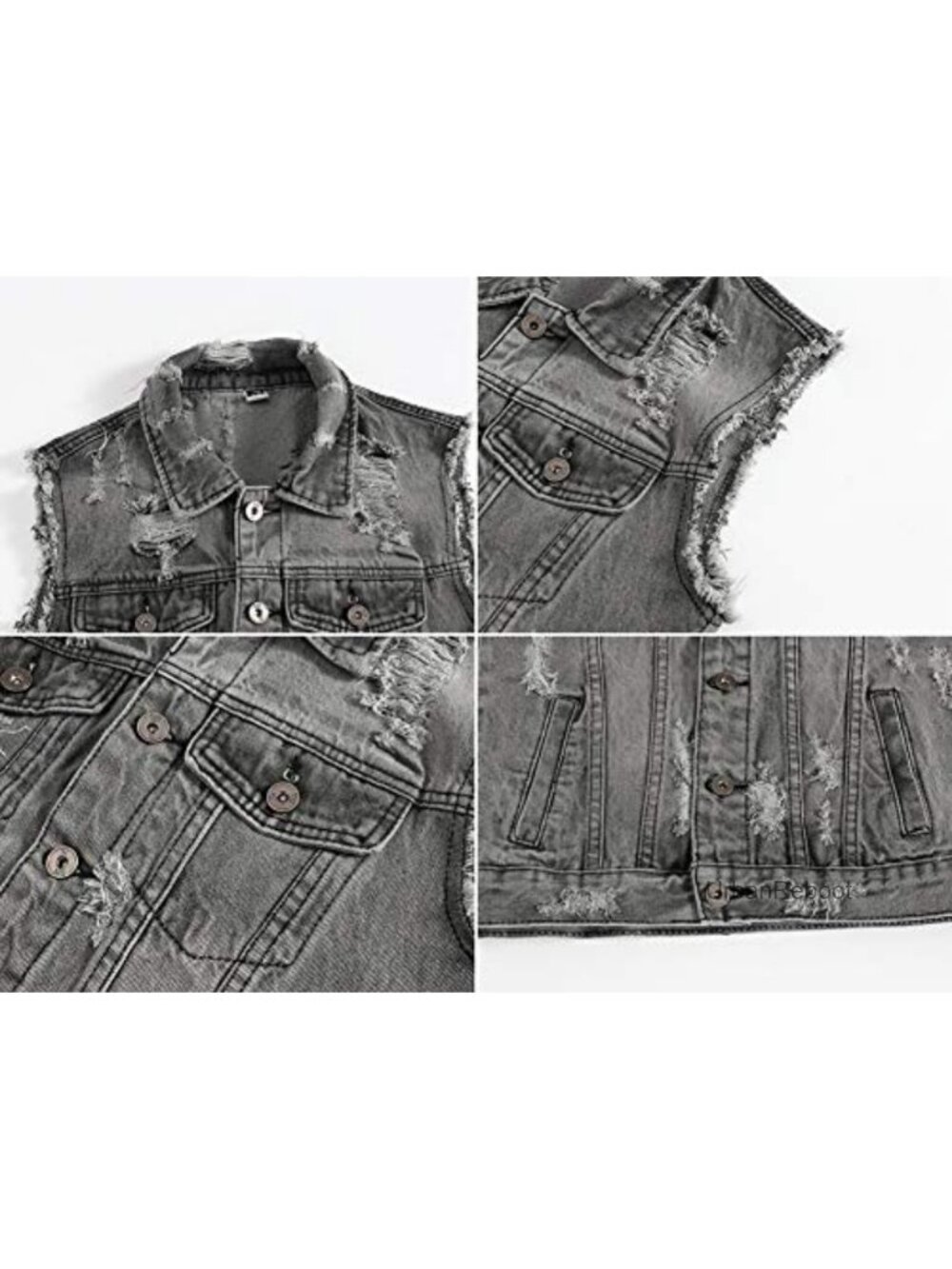 Men's Sleeveless Ripped Denim Vest Slim Fit Button Down Jacket - Picture 4 of 5